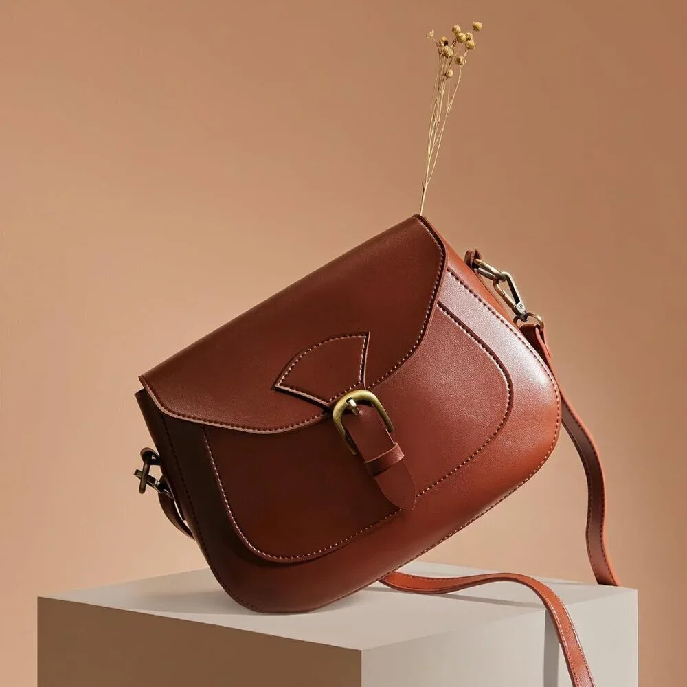 Vintage Vegan Leather Crossbody Saddle Bag Womens Casual Retro Purse